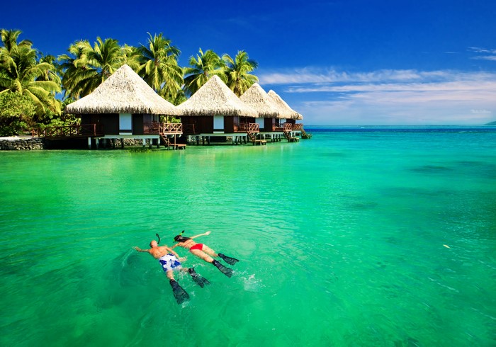 Snorkeling in Bora Bora with Overwater Bungalows