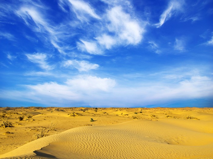 Desert landscape with sand dunes and blue sky