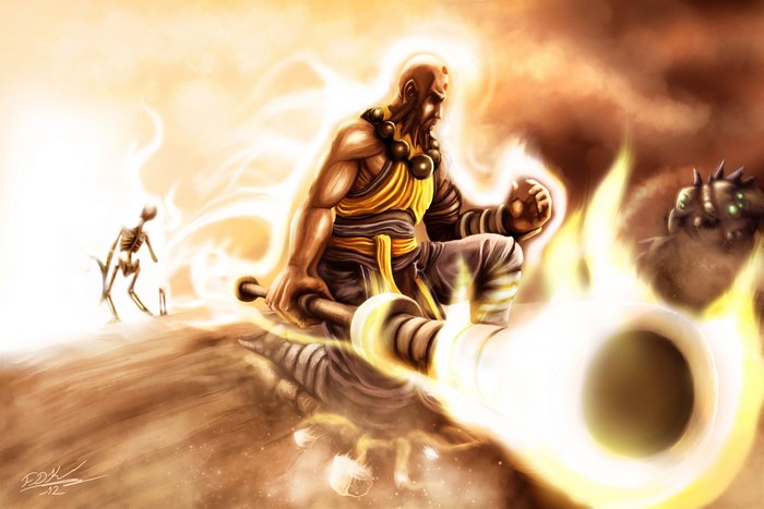 Monk from Diablo III wielding a glowing staff