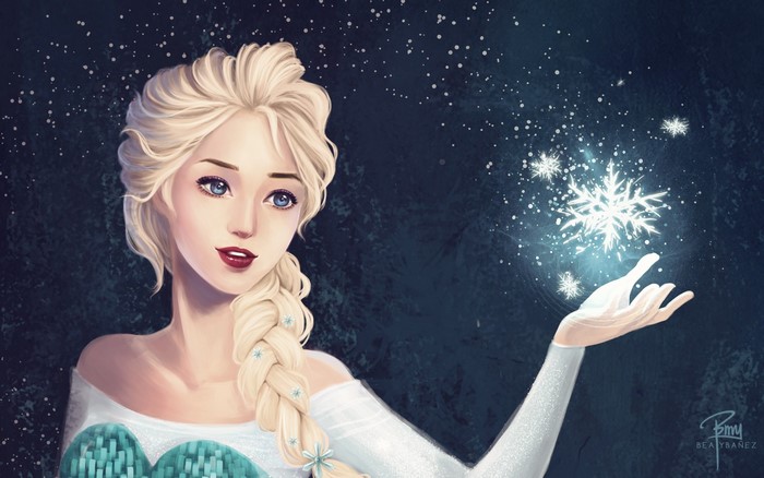 Elsa from Frozen creating snowflakes