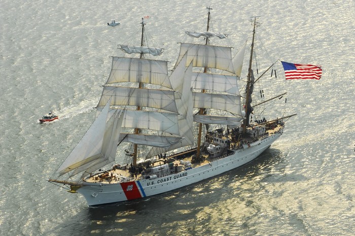 U.S. Coast Guard Tall Ship with American Flag