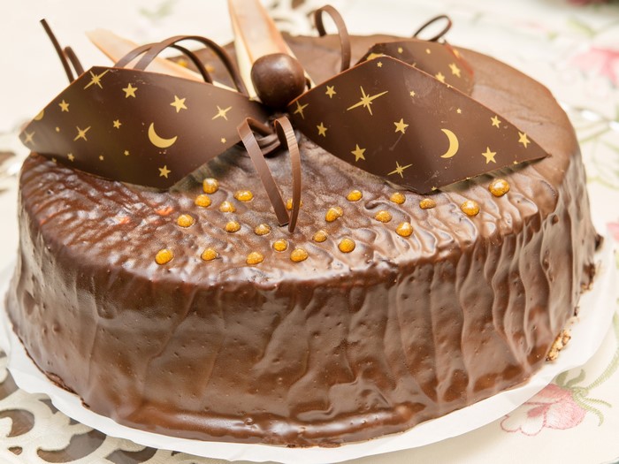 Chocolate cake with chocolate decorations