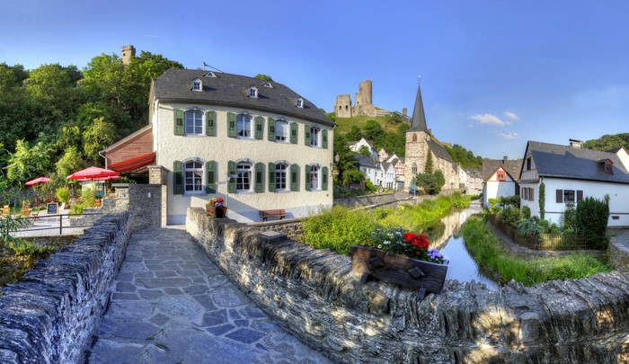 Village with castle and church in Germany