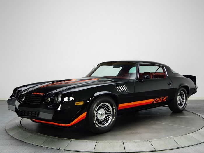 Black 1978-1981 Camaro Z28 with orange stripes