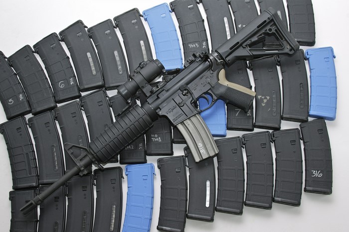 AR-15 rifle with multiple magazines