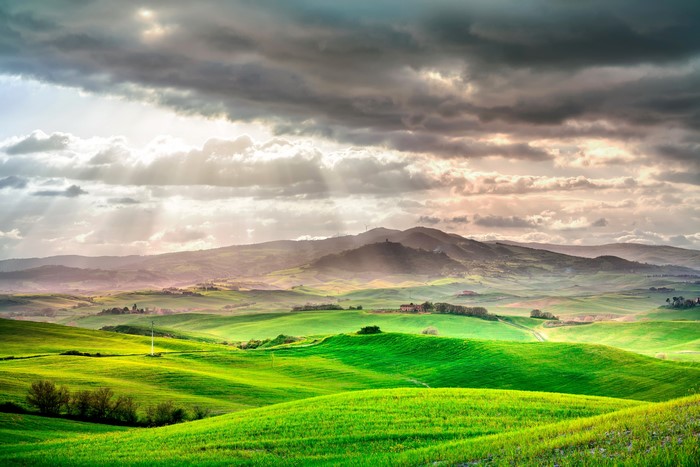 Tuscany Fields Scenery with Dramatic Sky