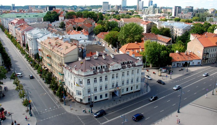 Vilnius, Lithuania street view with buildings and cars