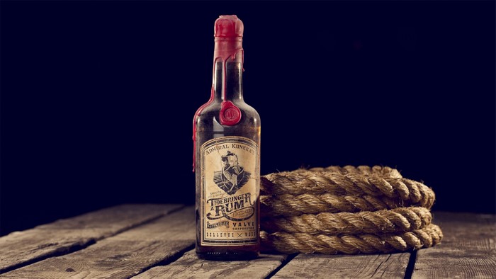 Admiral Kunkka Tidebringer Rum Bottle on Wooden Surface