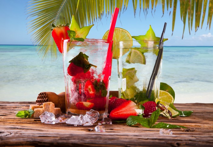 Strawberry and Lime Mojitos on a Beach