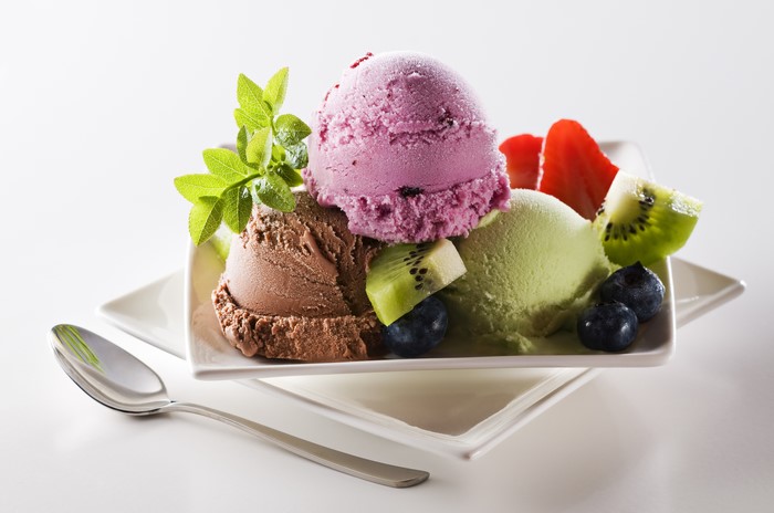 Ice cream with fruits and berries