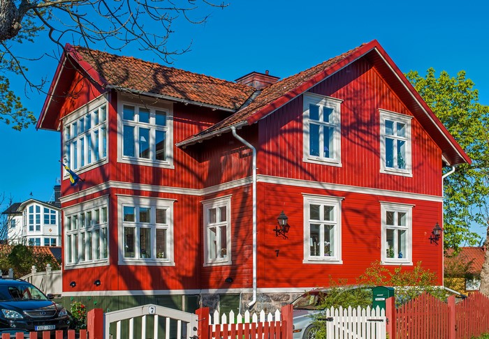 Red wooden house in Vaxholm, Sweden