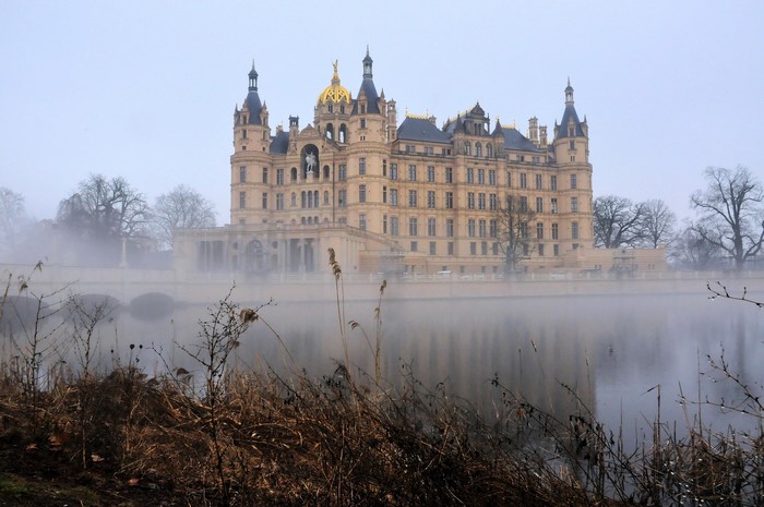 Schwerin Castle in Fog, Germany