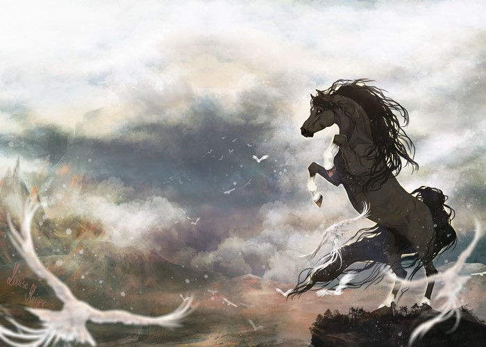 Spirit: Stallion of the Cimarron horse rearing on a cliff