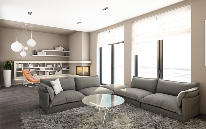 Modern Living Room with Sofa and Fireplace