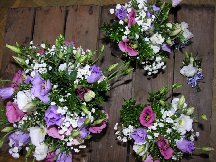 Bouquets and Boutonniere with Eustoma Flowers