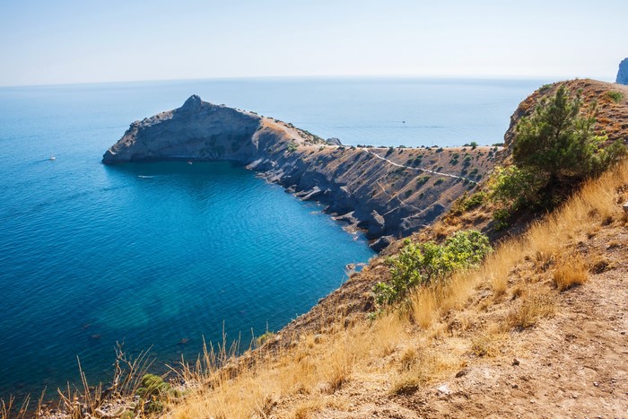 Rocky coast and blue sea in Crimea, Russia
