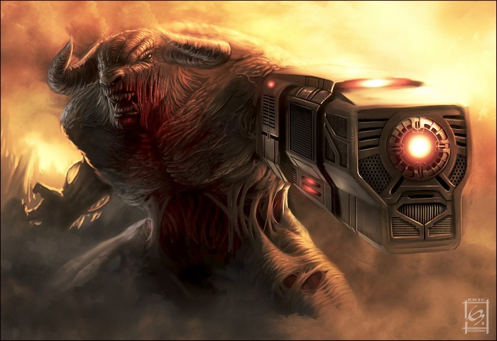 Cyberdemon with a large weapon from Doom