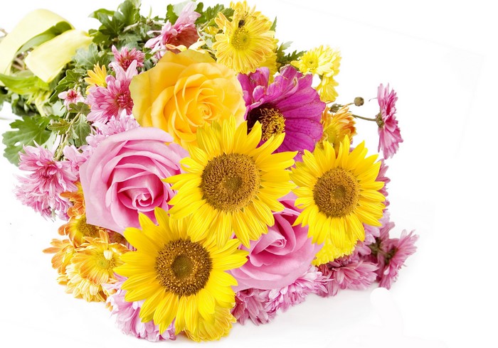 Bouquet of Roses, Asters, and Sunflowers