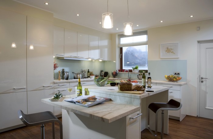 Modern kitchen island with food and drinks