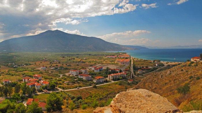 Paralio Astros, Greece: Houses, Mountains, and the Sea