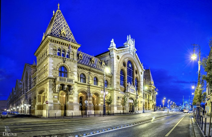 Great Market Hall, Budapest, Hungary at Night