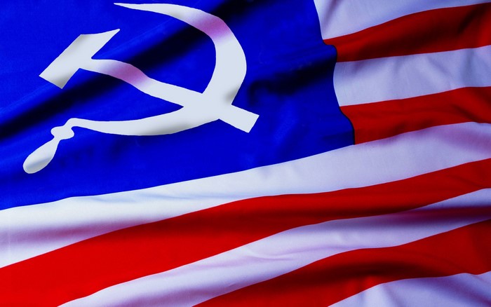 USA Flag with Hammer and Sickle Symbol