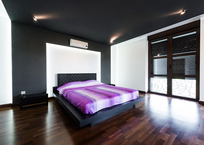 Modern Bedroom Interior Design with Purple Bedding