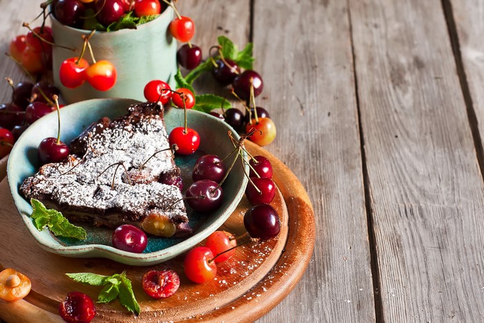 Still-life with pastry and cherries