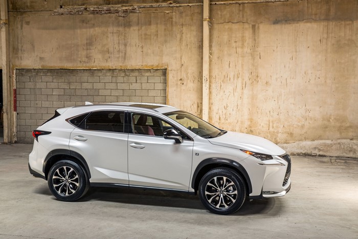 White Lexus NX 200t F Sport parked indoors