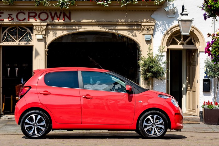Red Citroen C1 parked outside The Crown pub