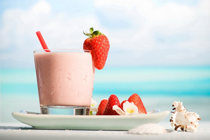 Strawberry Cocktail on a Saucer with Seashells