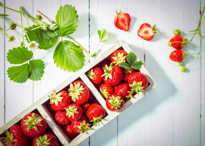 Strawberries in a wooden box