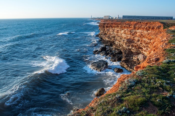 Rocky Coastline with Waves Crashing in Crimea, Russia