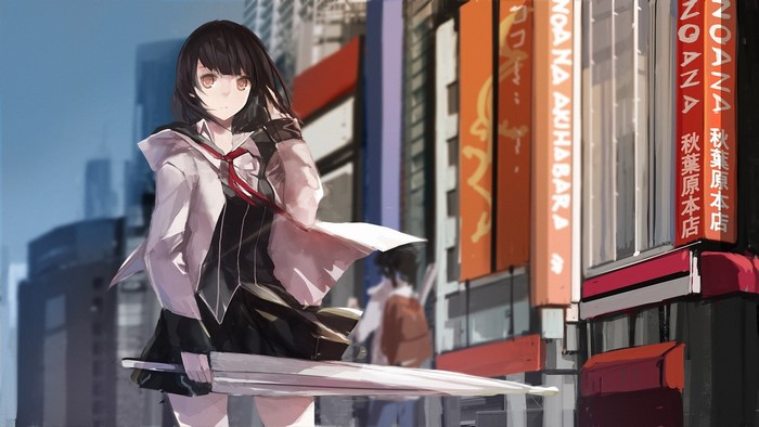 Rui Fumizuki from Akiba's Trip holding an umbrella