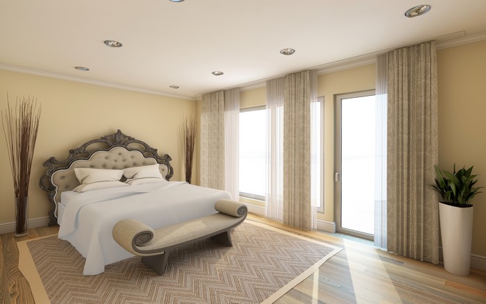 Bedroom Interior Design with Bed and Curtains