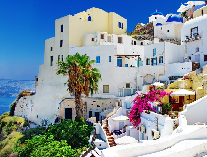 White houses and blue domes in Santorini, Greece