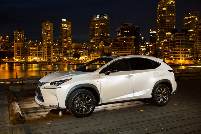 White 2015 Lexus NX 200t F-Sport at Night