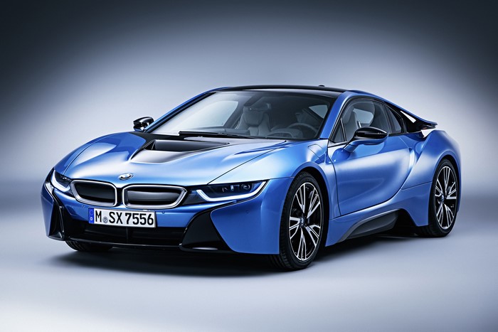Blue BMW i8 Coupe with M SX 7556 license plate