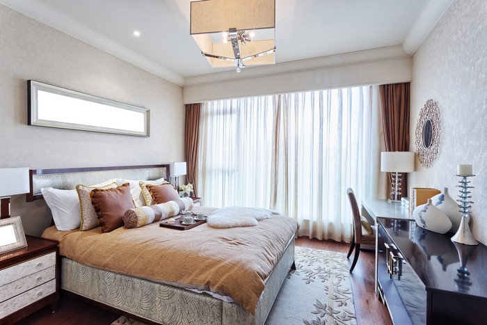 Modern Bedroom Interior with Bed and Desk
