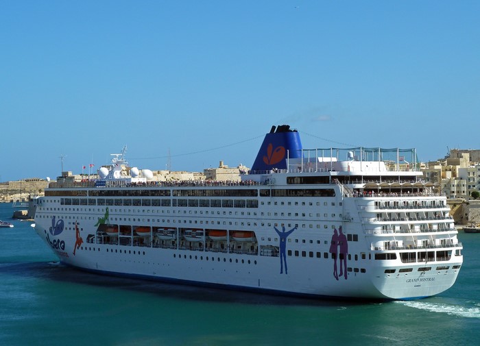 Grand Mistral cruise liner sailing in harbor
