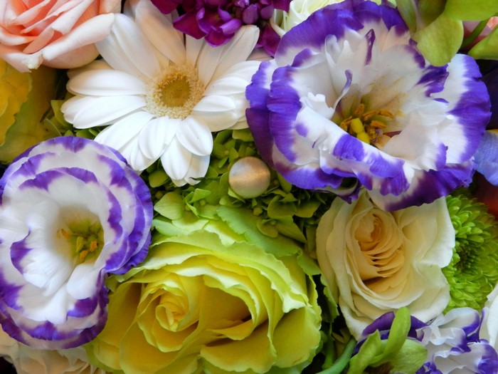 Close-up of a colorful flower arrangement