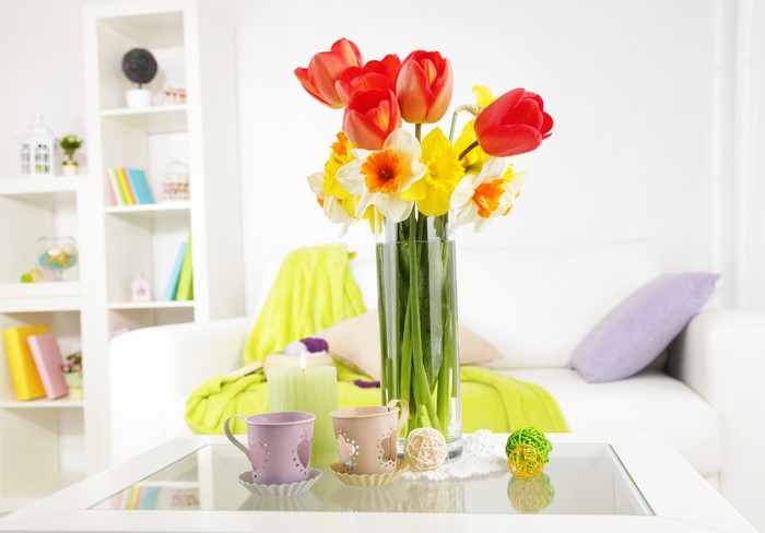 Still-life of Tulips and Daffodils in a Vase