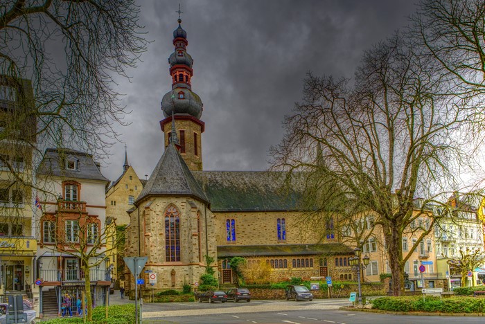 4K Germany Cochem Street with Church and Trees