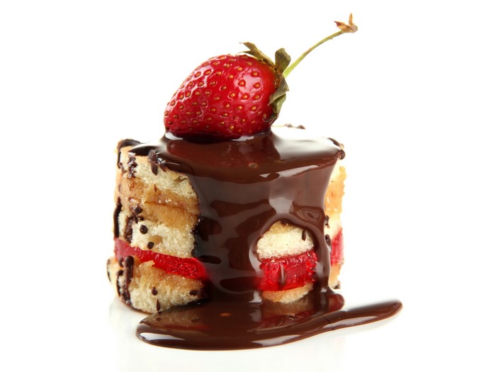 Chocolate-covered strawberry cake slice