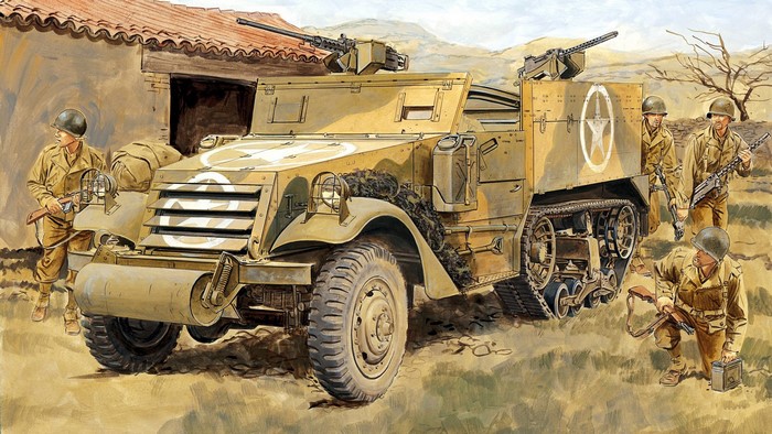M2A1 Half-Track with Soldiers in Desert Setting