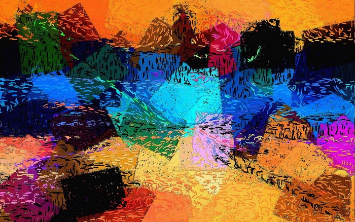 Abstract textured painting with geometric shapes