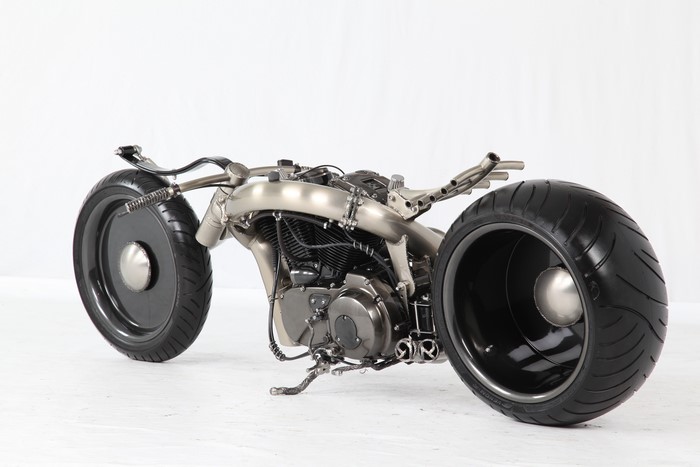 Custom motorcycle with large wheels