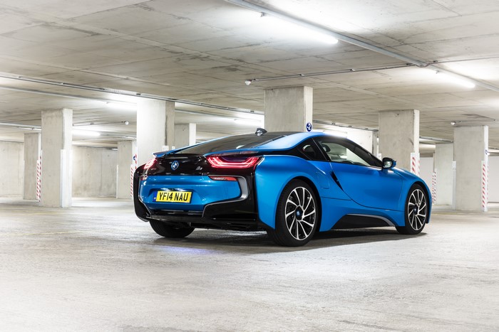 BMW i8 2014 Light Blue Back View