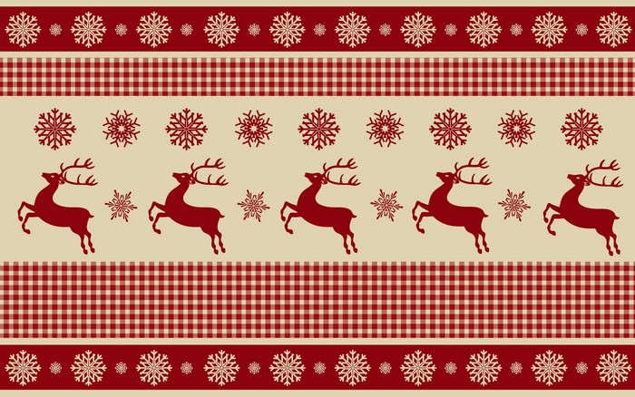 Red deer and snowflakes on beige background