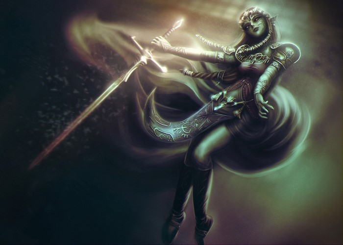 Zelda from Twilight Princess holding a sword